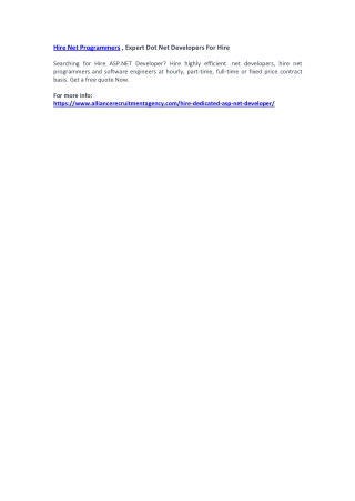 Hire Net Programmers , Expert Dot Net Developers For Hire