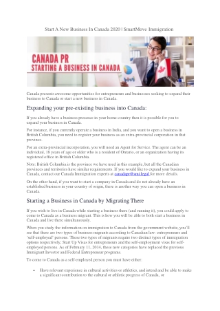 Start A New Business In Canada 2020 | SmartMove Immigration