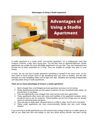 Advantages of Using a Studio Apartment