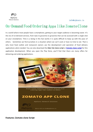 On-Demand Food Ordering Apps like Zomato Clone