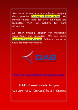 Insurance Premium Funding -|( www2.dabpremiumfinance.com )