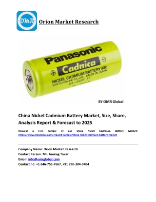 China Nickel Cadmium Battery Market Growth, Size, Share, Industry Report and Forecast 2019-2025