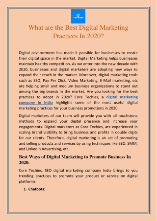 What are the Best Digital Marketing Practices in 2020? | Core Techies