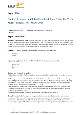 Handheld Auto Calbe Tie Tools Market Insights, Forecast to 2026