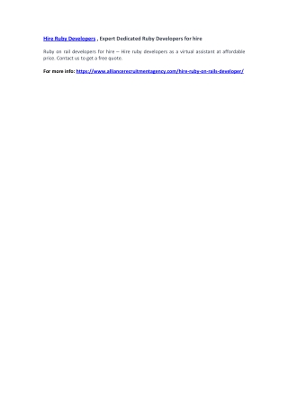 Hire Ruby Developers , Expert Dedicated Ruby Developers for hire