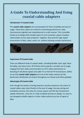 A Guide To Understanding And Using coaxial cable adapters