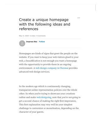 Create a unique homepage with the following ideas and references