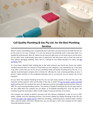 Call Quality Plumbing & Gas Pty Ltd. for the Best Plumbing Services