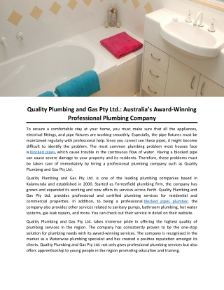 Quality Plumbing and Gas Pty Ltd.: Australia’s Award-Winning Professional Plumbing Company