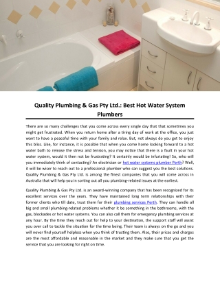 Quality Plumbing & Gas Pty Ltd.: Best Hot Water System Plumbers