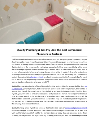 Quality Plumbing & Gas Pty Ltd.: The Best Commercial Plumbers in Australia