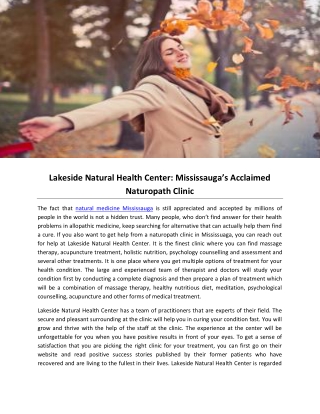 Lakeside Natural Health Center: Mississauga’s Acclaimed Naturopath Clinic