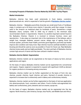 Increasing Prospects Of Barbados Cherries Market By 2025 With Top Key Players