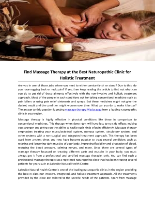 Find Massage Therapy at the Best Naturopathic Clinic for Holistic Treatment