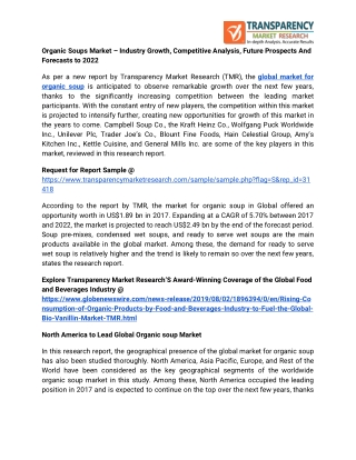 Organic Soups Market – Industry Growth, Competitive Analysis, Future Prospects And Forecasts to 2022