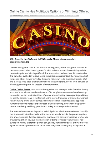 Online Casino Has Multitude Options of Winnings Offered
