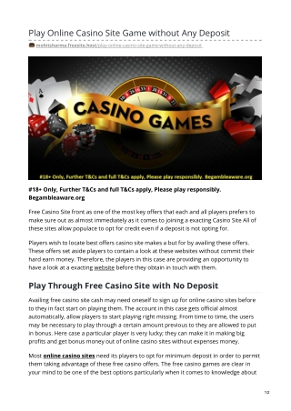 Play Online Casino Site Game without Any Deposit