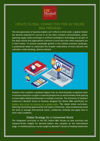 CREATE GLOBAL CONNECTION FOR AN ONLINE MBA PROGRAM