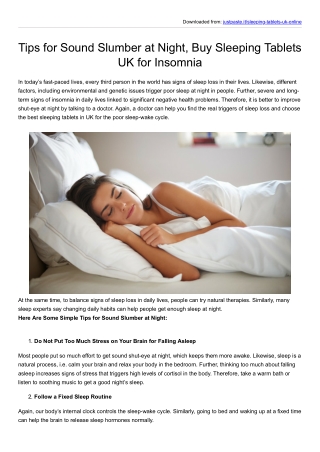 Tips for Sound Slumber at Night, Buy Sleeping Tablets UK for Insomnia