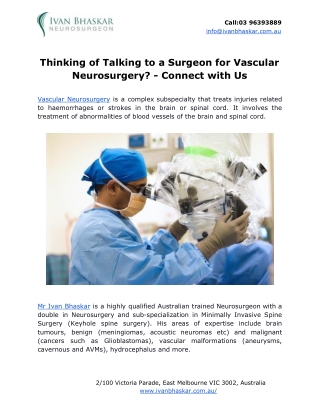 Thinking of Talking to a Surgeon for Vascular Neurosurgery?