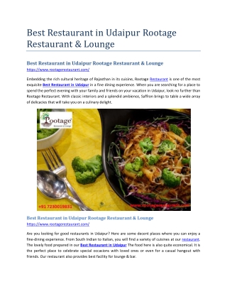 Best Restaurant in Udaipur Rootage Restaurant & Lounge