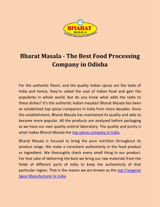 Bharat Masala - The Best Food Processing Company in Odisha