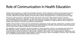 Role of Communication in Health Education