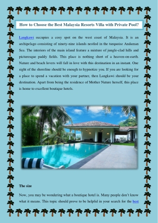 How to Choose the Best Malaysia Resorts Villa with Private Pool?