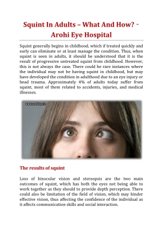 Squint In Adults – What And How? - Arohi Eye Hospital