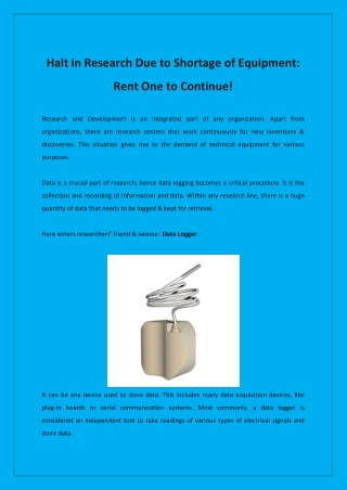 Halt in Research Due to Shortage of Equipment: Rent One to Continue!