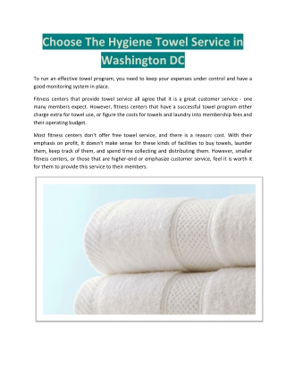 Choose The Hygiene Towel Service in Washington DC