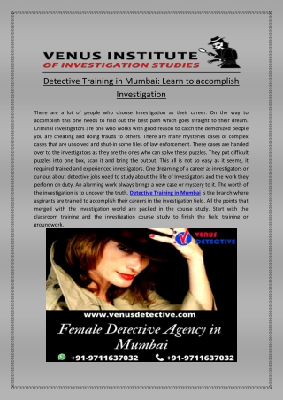 Detective Training in Mumbai Learn to accomplish Investigation