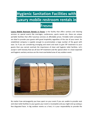 Hygienic Sanitation Facilities With Luxury Mobile Restroom Rentals in Fresno