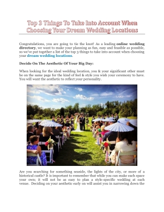Top 3 Things To Take Into Account When Choosing Your Dream Wedding Locations - WCWV