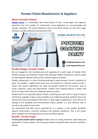 Powder Paints Manufacturer & Suppliers