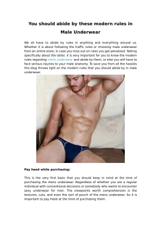 You should abide by these modern rules in Male Underwear