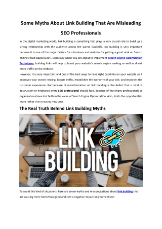 Some Myths About Link Building That Are Misleading SEO Professionals