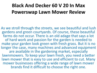 Black And Decker 60 V 20 In Max Powerswap Lawn Mower Review