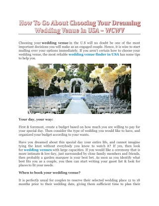 How To Go About Choosing Your Dreaming Wedding Venue in USA - WCWV