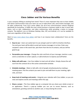 Cisco Jabber and Its Various Benefits