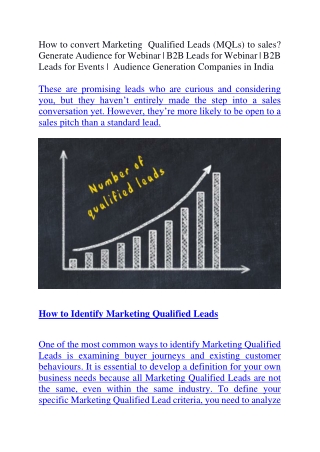 How to convert Marketing  Qualified Leads (MQLs) to sales?