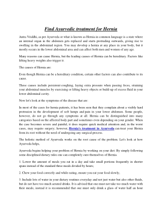 Find Ayurvedic treatment for Hernia