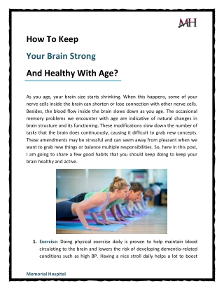 How To Keep Your Brain Strong And Healthy With Age?