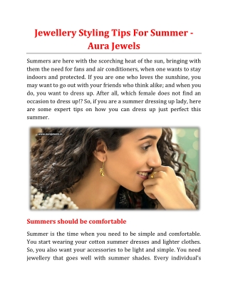 Jewellery Styling Tips For Summer - Aura Jewels