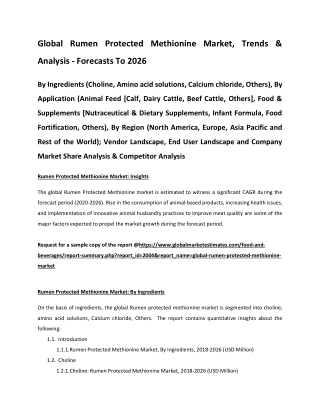 Global Rumen Protected Methionine Market, Trends & Analysis - Forecasts To 2026