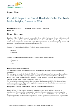 Handheld Calbe Tie Tools Market Insights, Forecast to 2026