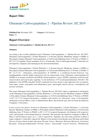 Glutamate Carboxypeptidase 2 - Pipeline Review, H2 2019