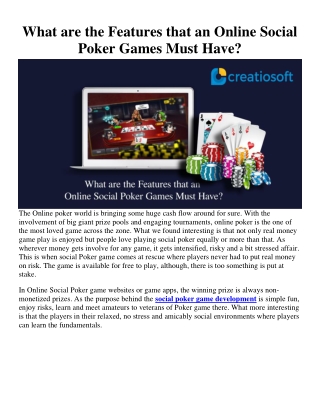 What are the Features that an Online Social Poker Games Must Have?