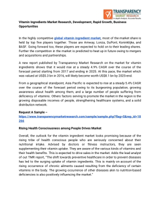 Vitamin Ingredients Market – Business Opportunities, Current Trends, Challenges and Global Industry Analysis