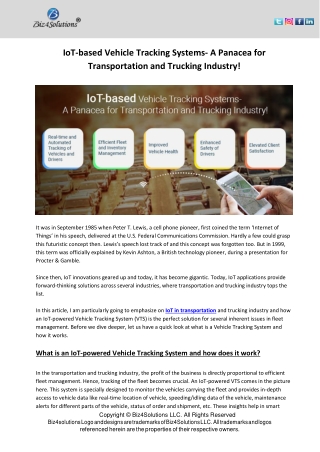 IoT-based Vehicle Tracking Systems- A Panacea for Transportation and Trucking Industry!